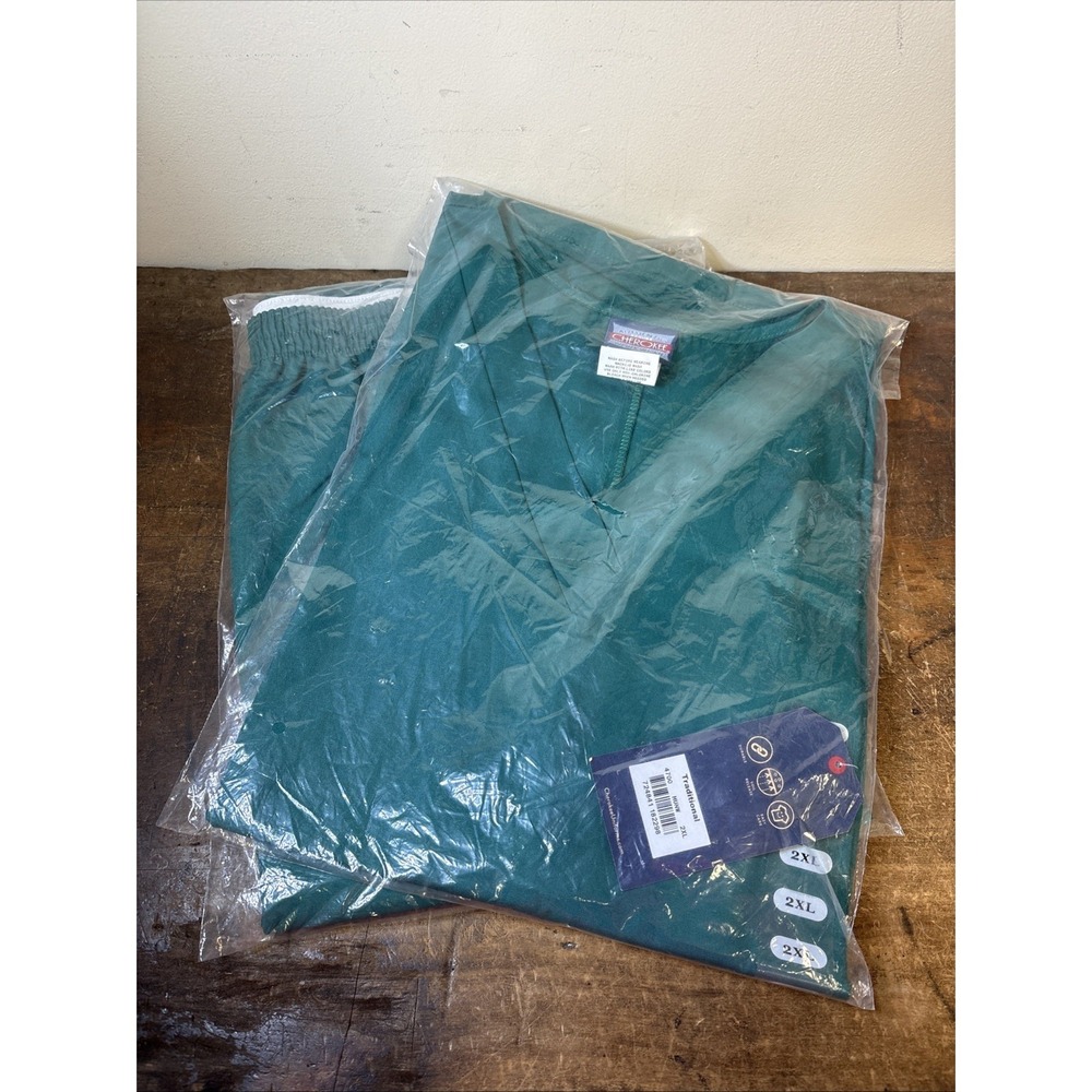 Cherokee Workwear Men's 2XL Scrubs Shirt Top and Pants Set Teal Green Turquoise